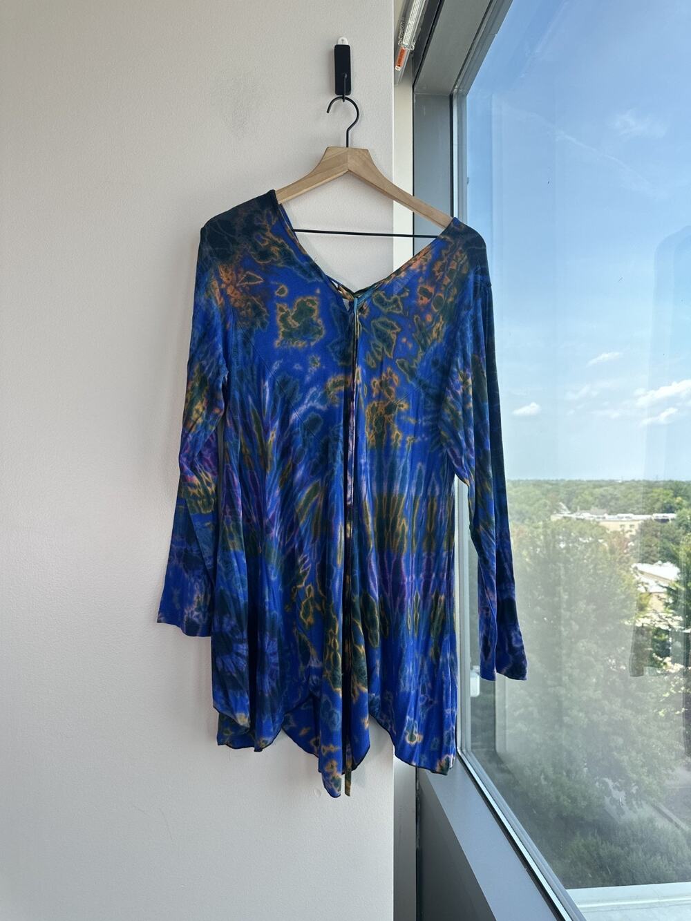 Kathmandu Imports Vibrant Blue Bohemian Tie Dye Free Spirit Tunic Dress